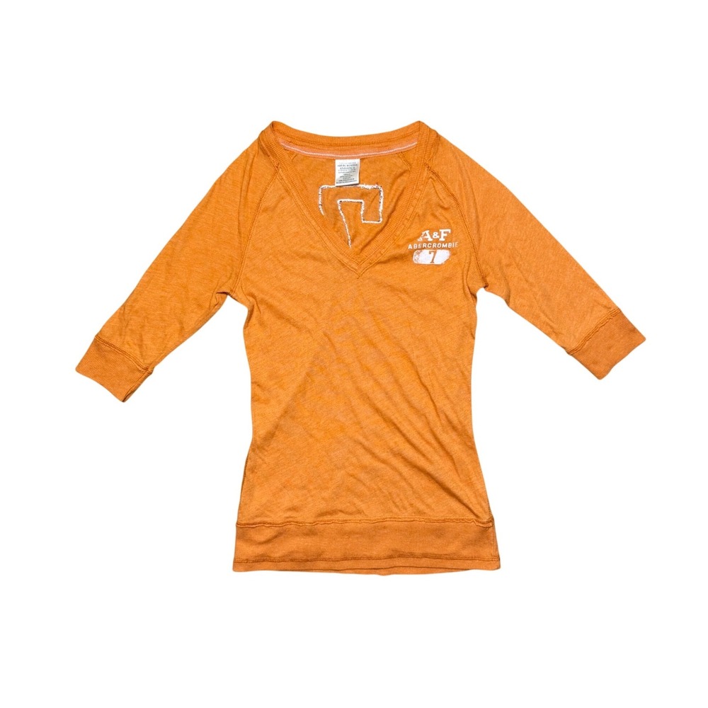 Abercrombie & Fitch Orange V-Neck 3/4 Sleeve Top